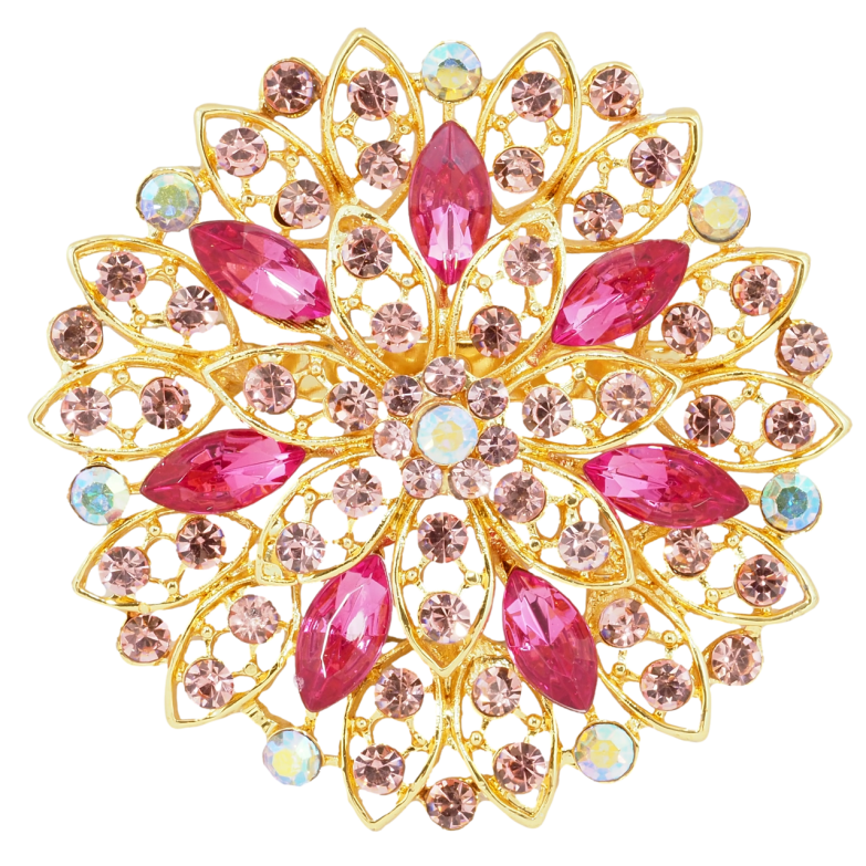 Брошка Квітка з рожевими стразами фото №4