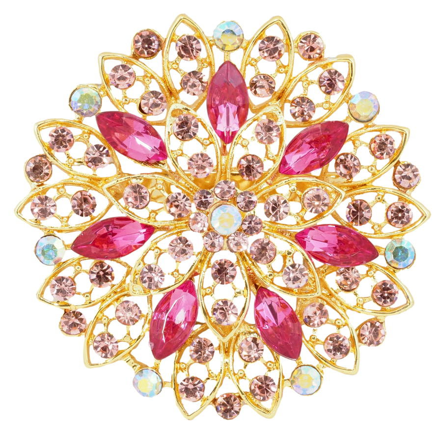 Брошь Цветок с розовыми стразами фото №1