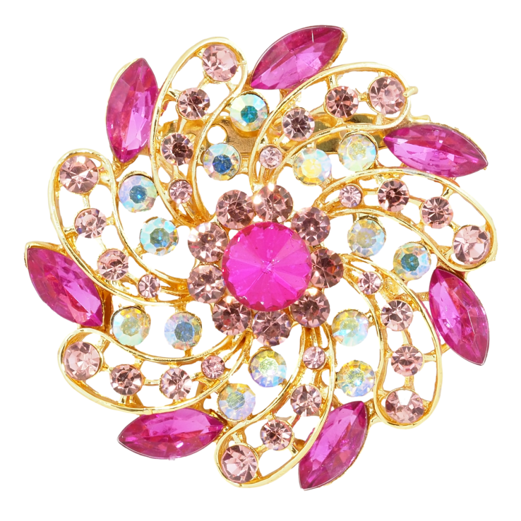 Брошь Цветок с розовыми стразами фото №15
