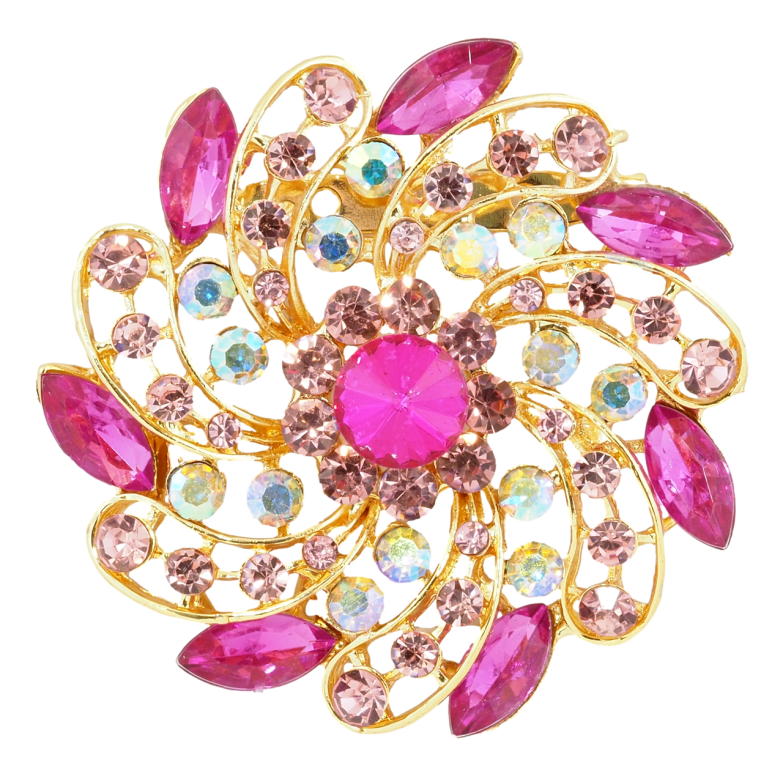 Брошка Квітка з рожевими стразами фото №9