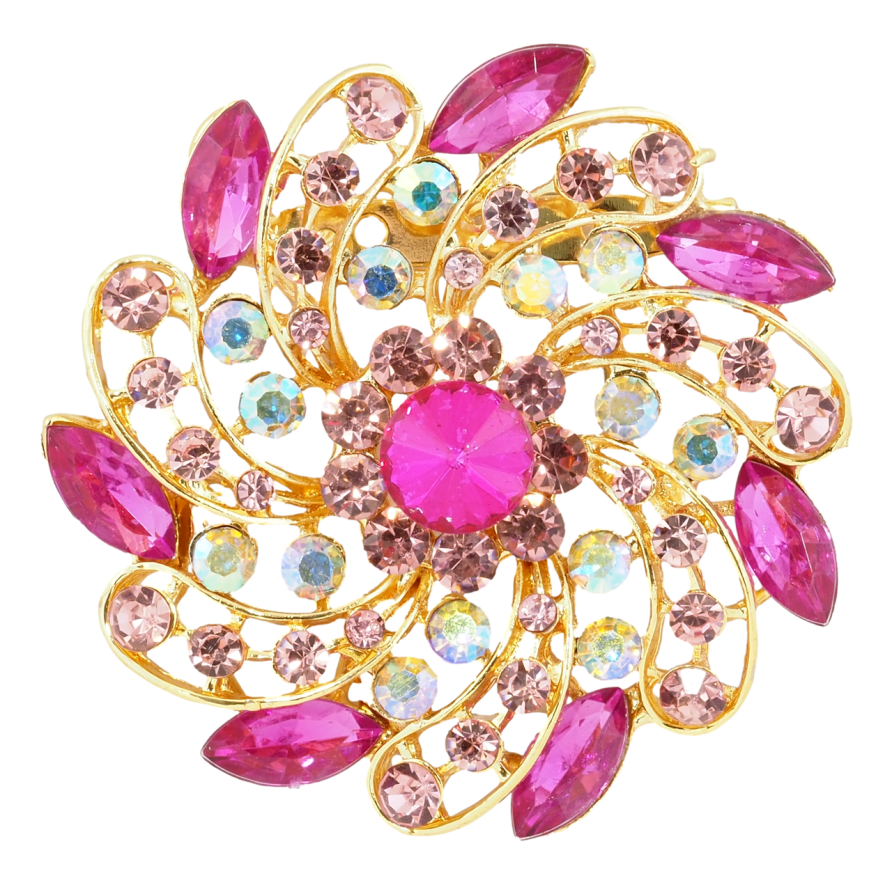 Брошь Цветок с розовыми стразами фото №1