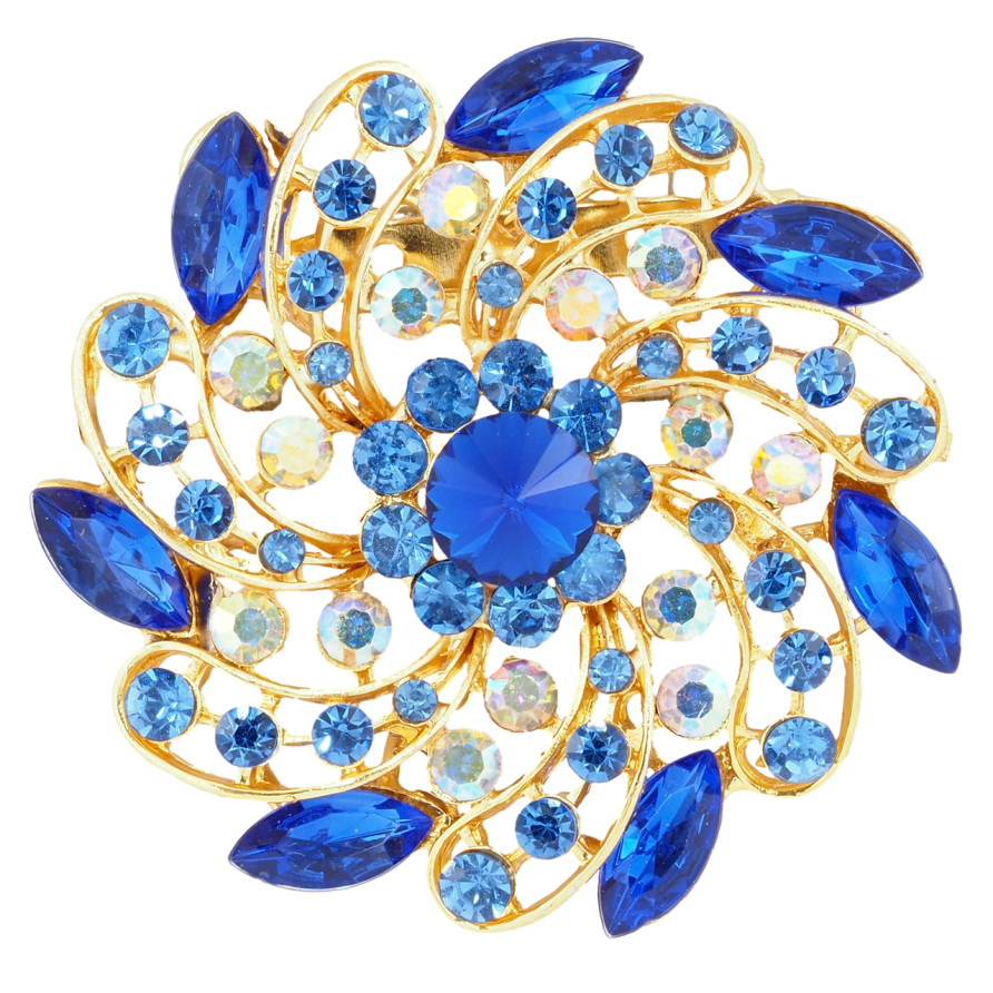 Брошь Цветок с синими стразами фото №1