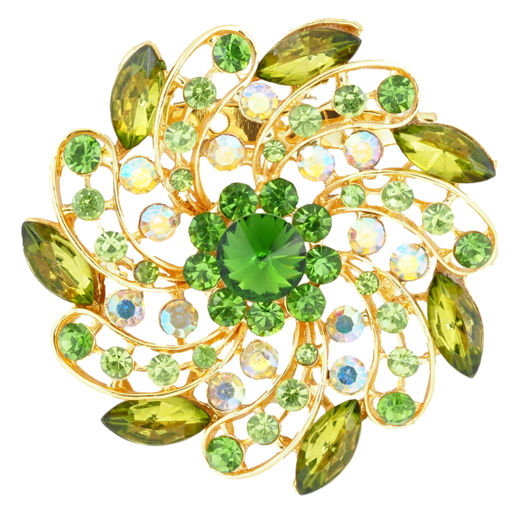 Брошка Квітка з зеленими стразами фото №23
