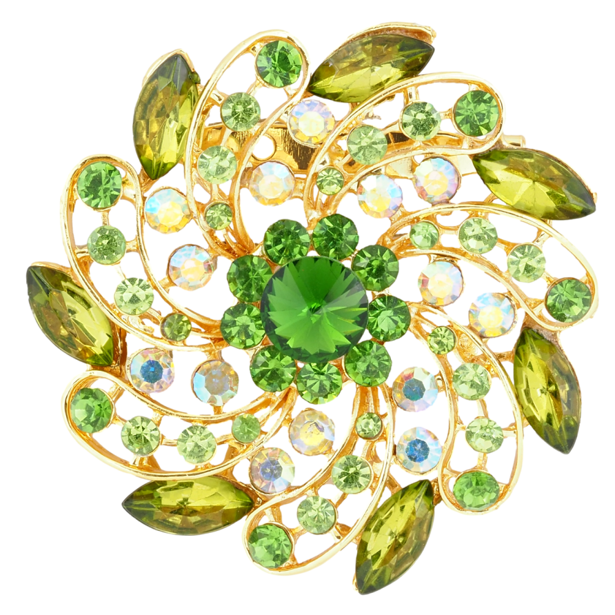 Брошка Квітка з зеленими стразами фото №1