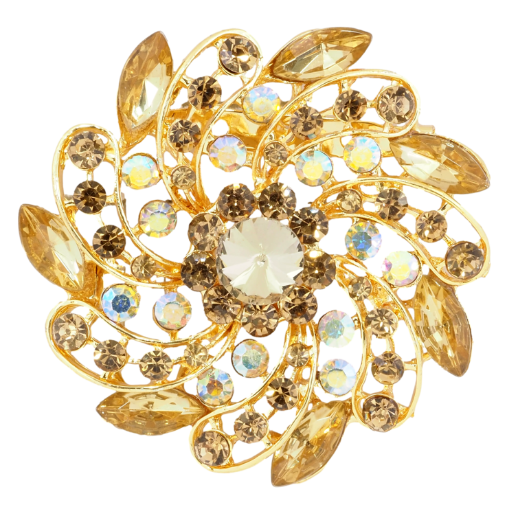 Брошь Цветок с золотистыми стразами фото №17