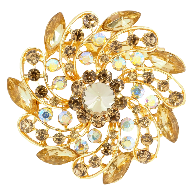 Брошь Цветок с золотистыми стразами фото №1