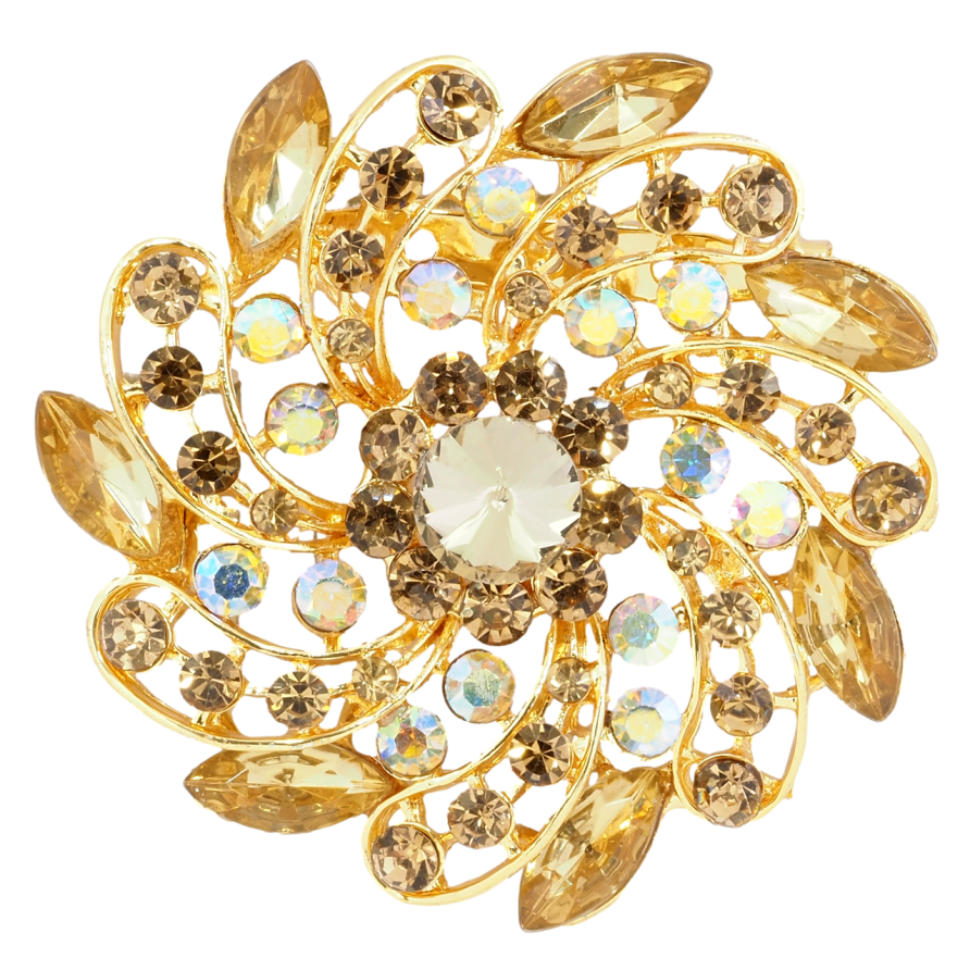 Брошь Цветок с золотистыми стразами фото №1
