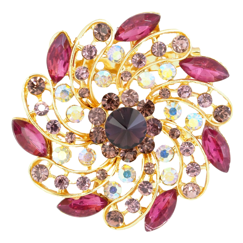 Брошка Квітка з бордовими стразами фото №20