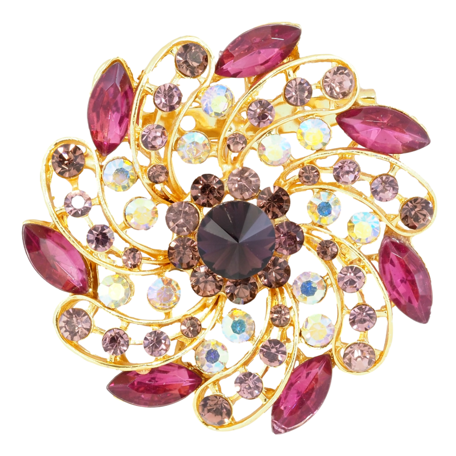 Брошь Цветок с бордовыми стразами фото №1