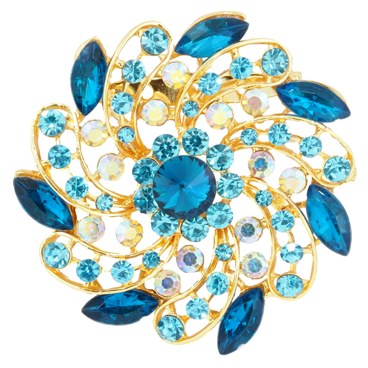 Брошь Цветок с бирюзовыми стразами фото №7