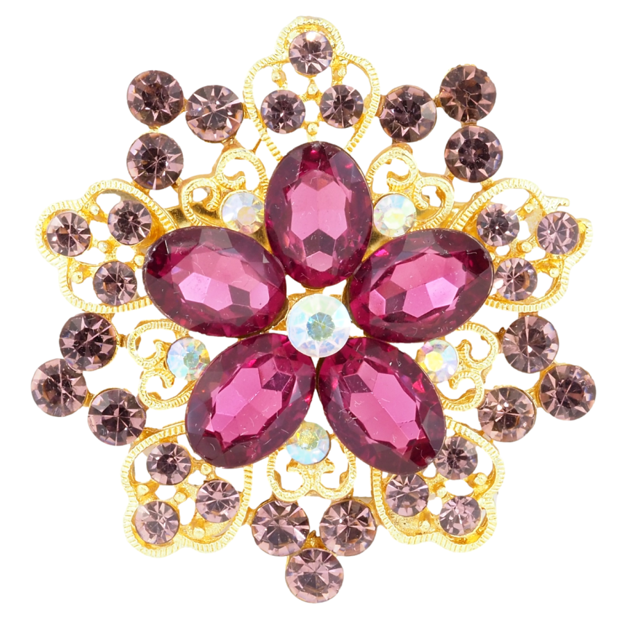 Брошь Цветок с бордовыми стразами фото №1