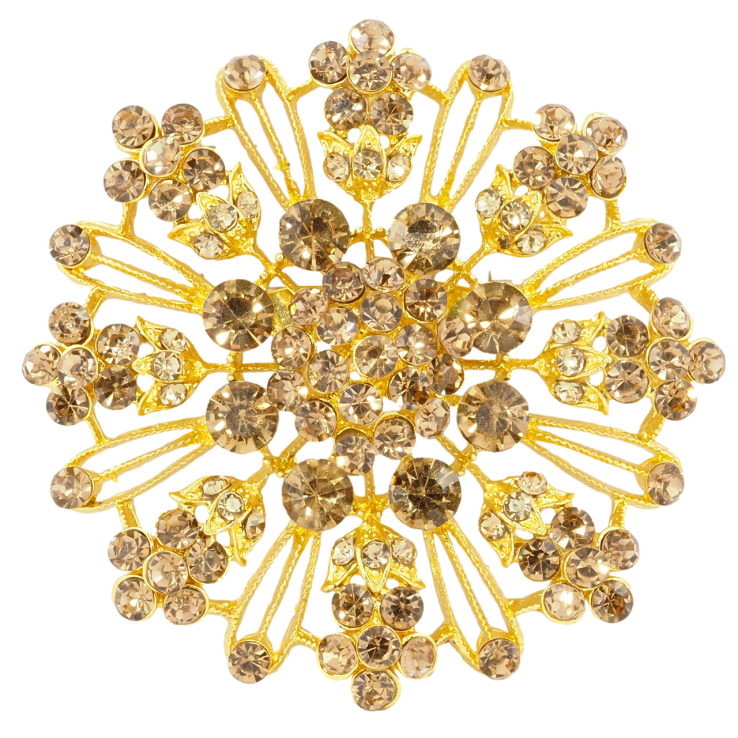 Брошь Цветок с золотистыми стразами фото №12