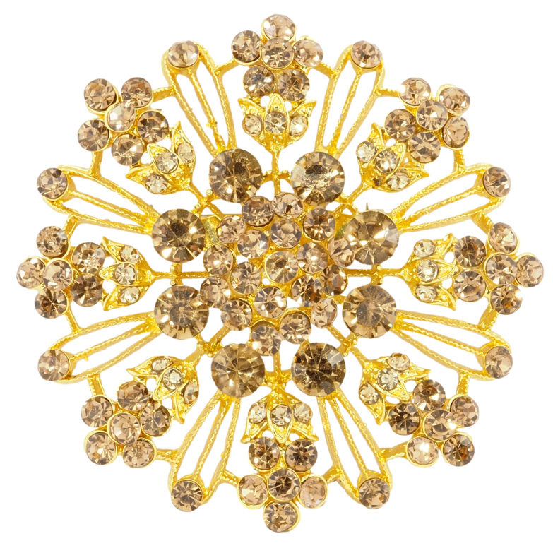 Брошь Цветок с золотистыми стразами фото №1