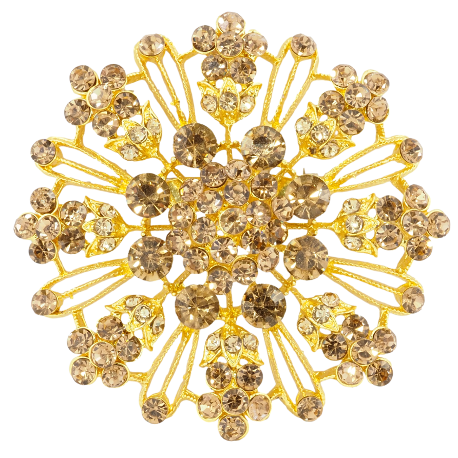 Брошь Цветок с золотистыми стразами фото №1