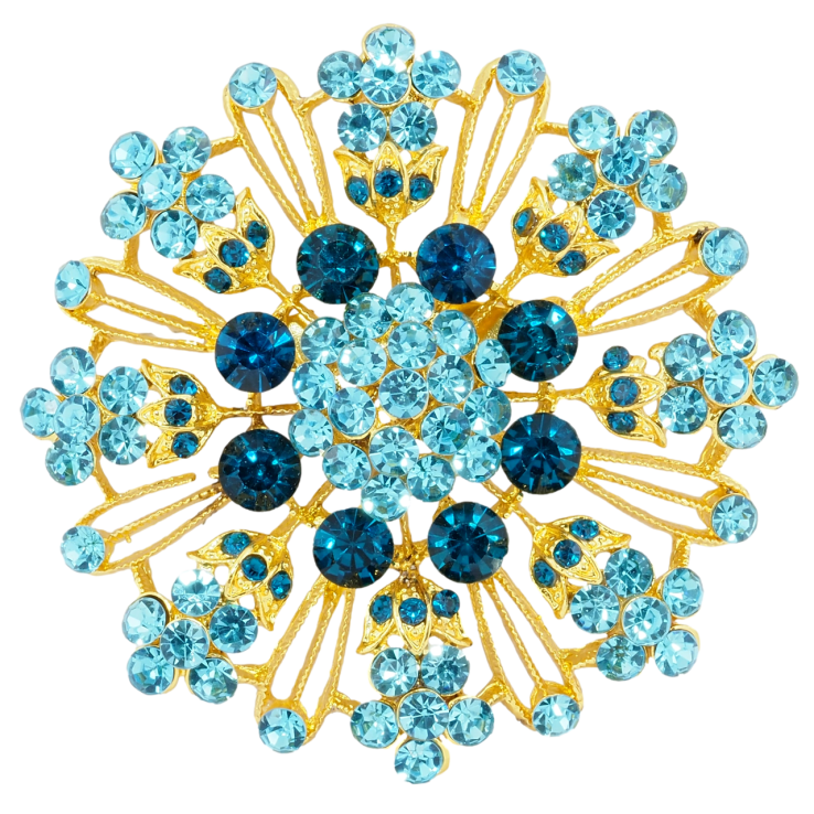 Брошь Цветок с бирюзовыми стразами фото №8