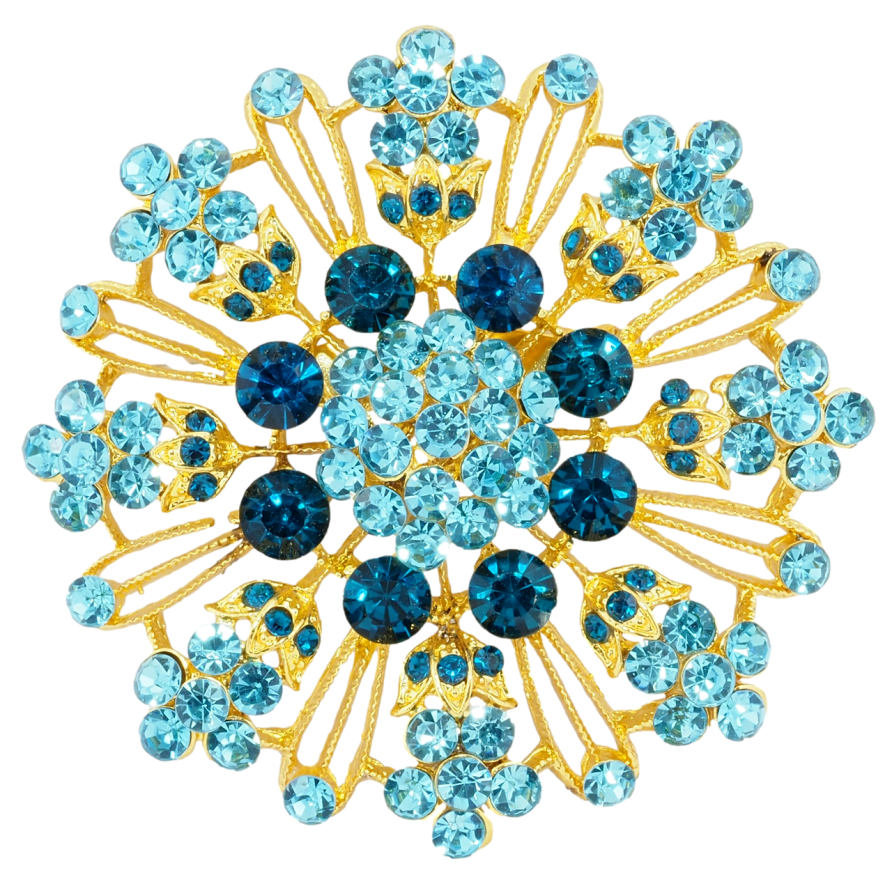 Брошь Цветок с бирюзовыми стразами фото №1