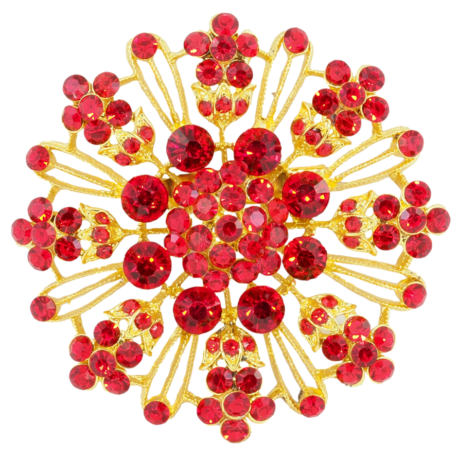 Брошка Квітка з червоними стразами фото №1