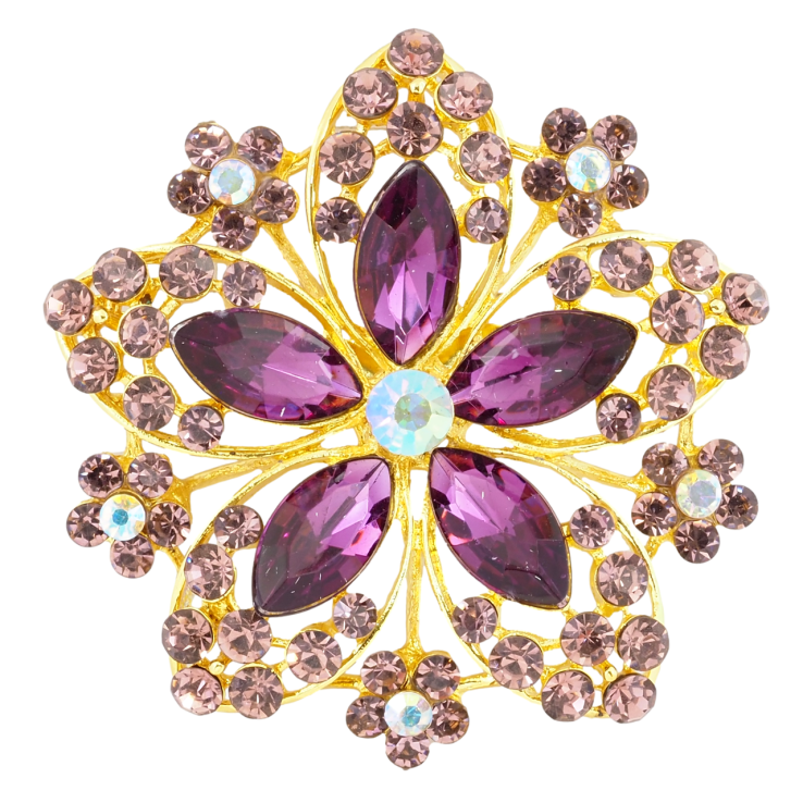 Брошка Квітка з бордовими стразами фото №24