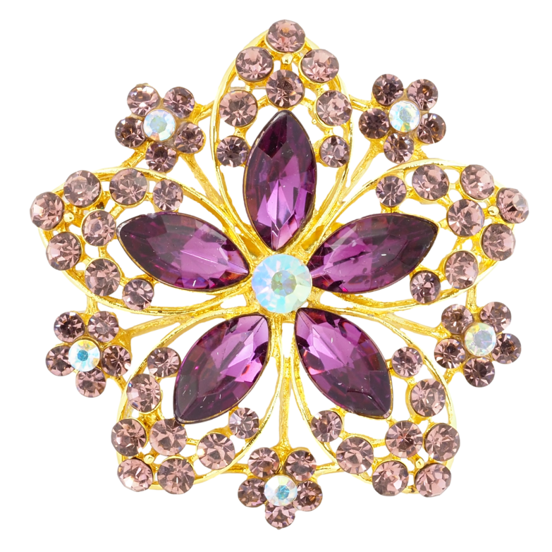 Брошь Цветок с бордовыми стразами фото №6