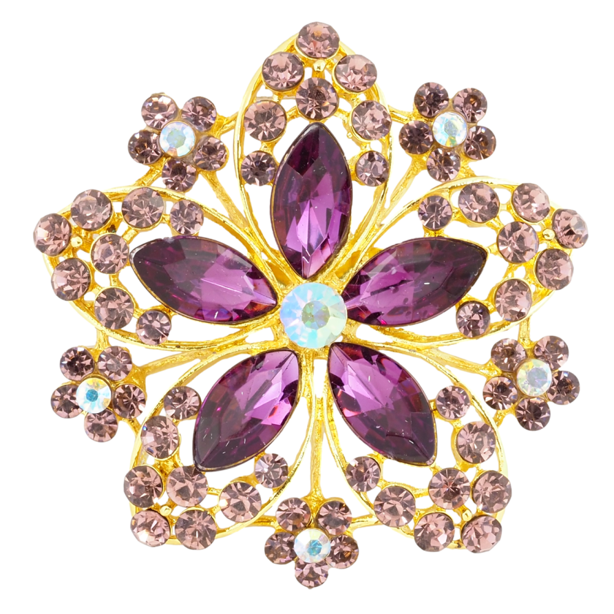 Брошка Квітка з бордовими стразами фото №1