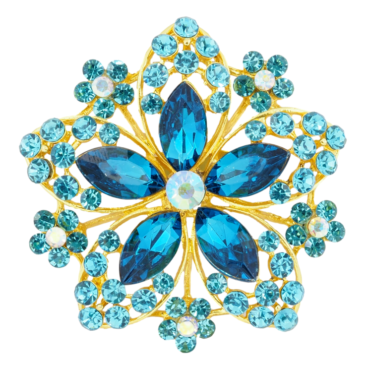 Брошь Цветок с бирюзовыми стразами фото №12