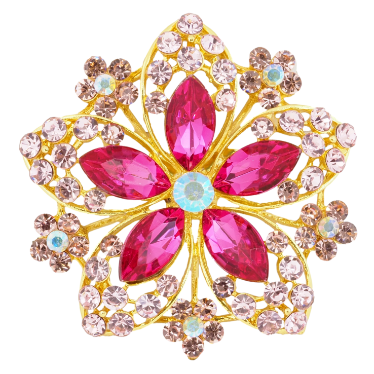 Брошь Цветок с розовыми стразами фото №16