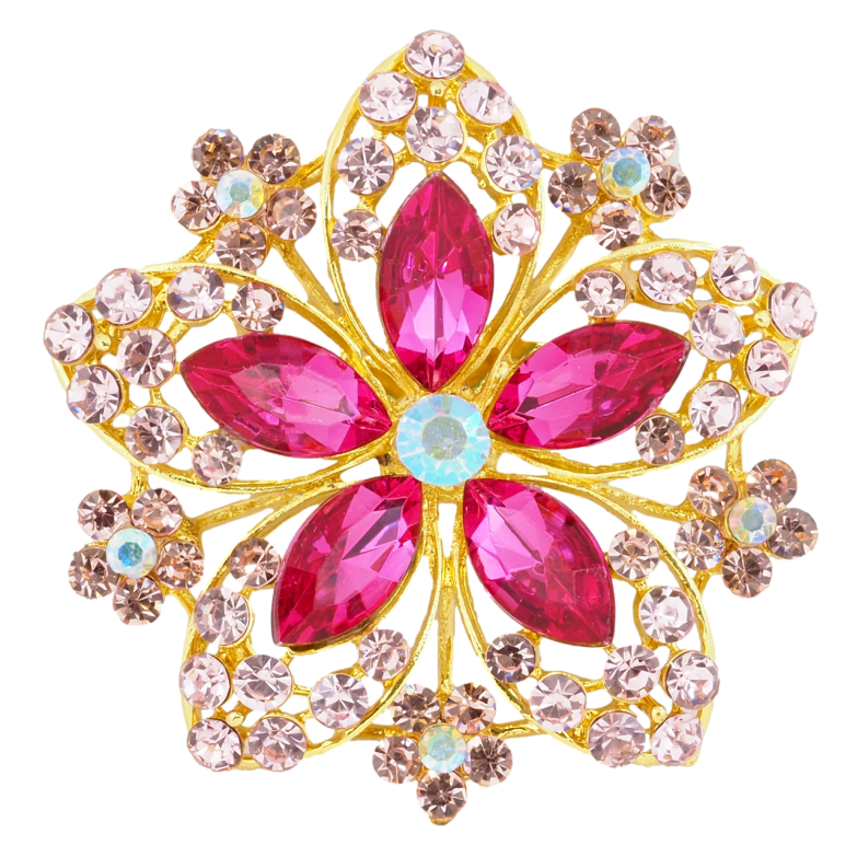 Брошка Квітка з рожевими стразами фото №5