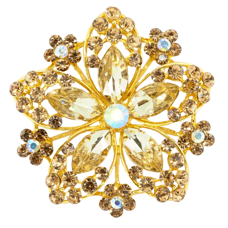 Брошка Квітка з золотистими стразами фото №1