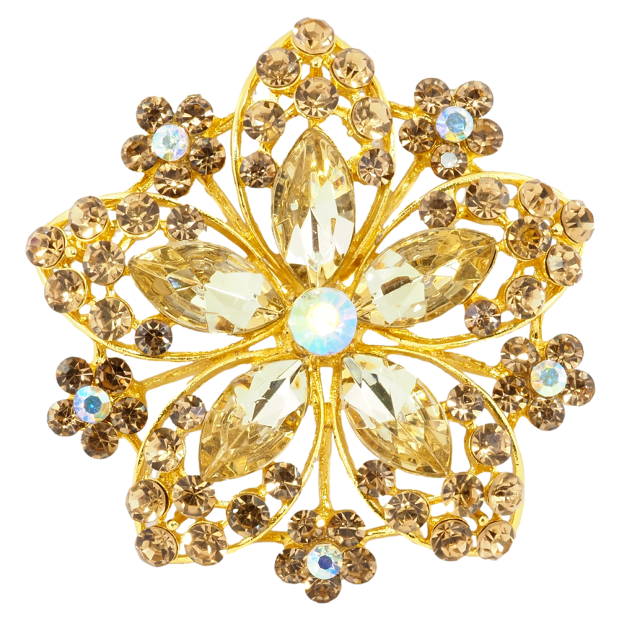Брошь Цветок с золотистыми стразами фото №1