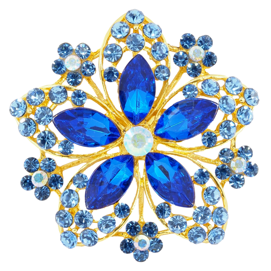 Брошь Цветок с синими стразами фото №1