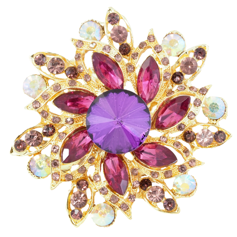 Брошка Квітка з бордово-бузковими стразами фото №3