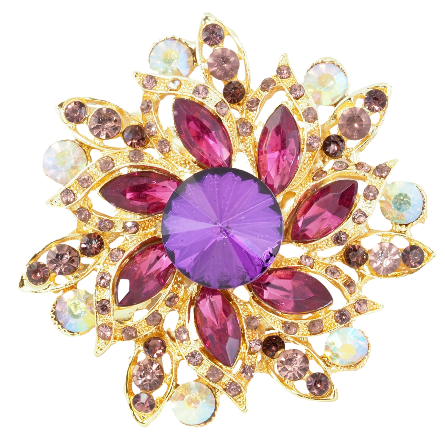 Брошка Квітка з бордово-бузковими стразами фото №1