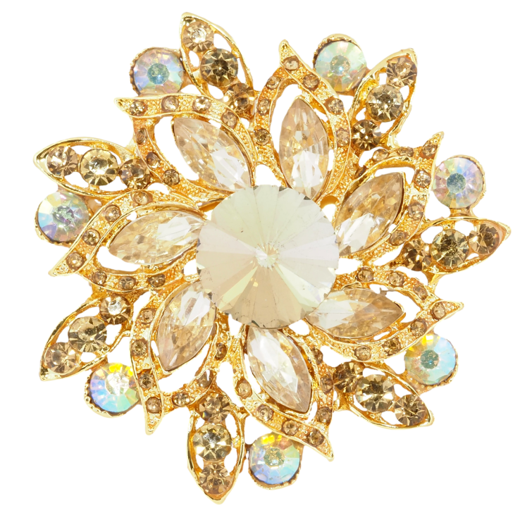 Брошь Цветок с золотистыми стразами фото №19