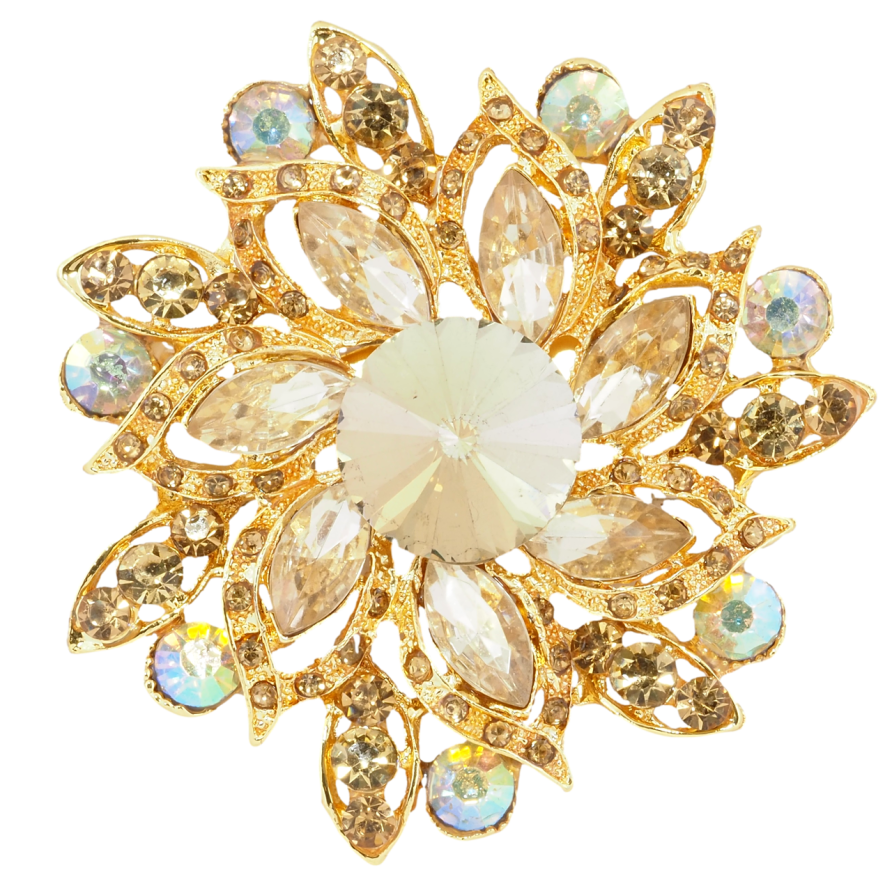 Брошь Цветок с золотистыми стразами фото №1