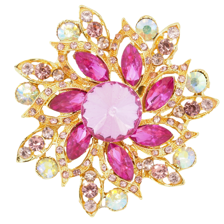 Брошь Цветок с розовыми стразами фото №6