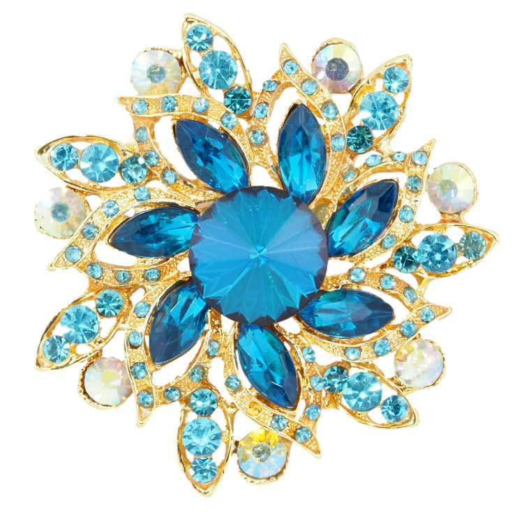 Брошь Цветок с бирюзовыми стразами фото №13