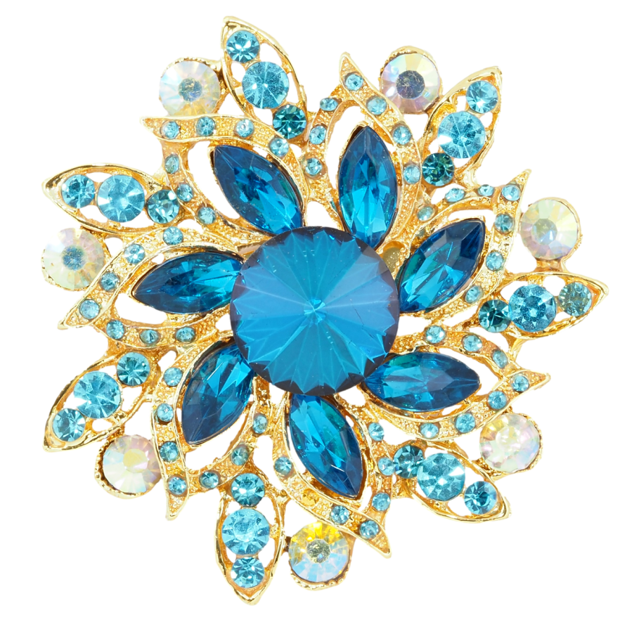 Брошь Цветок с бирюзовыми стразами фото №1