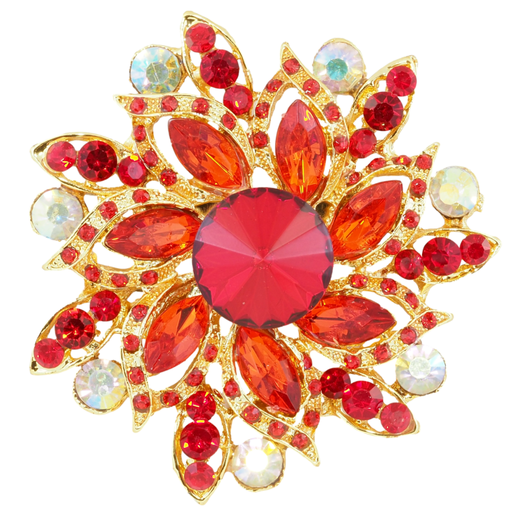 Брошка Квітка з червоними стразами фото №24