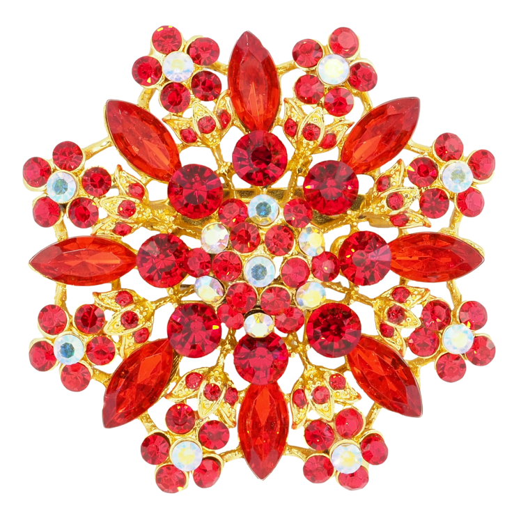 Брошка Квітка з червоними стразами фото №9