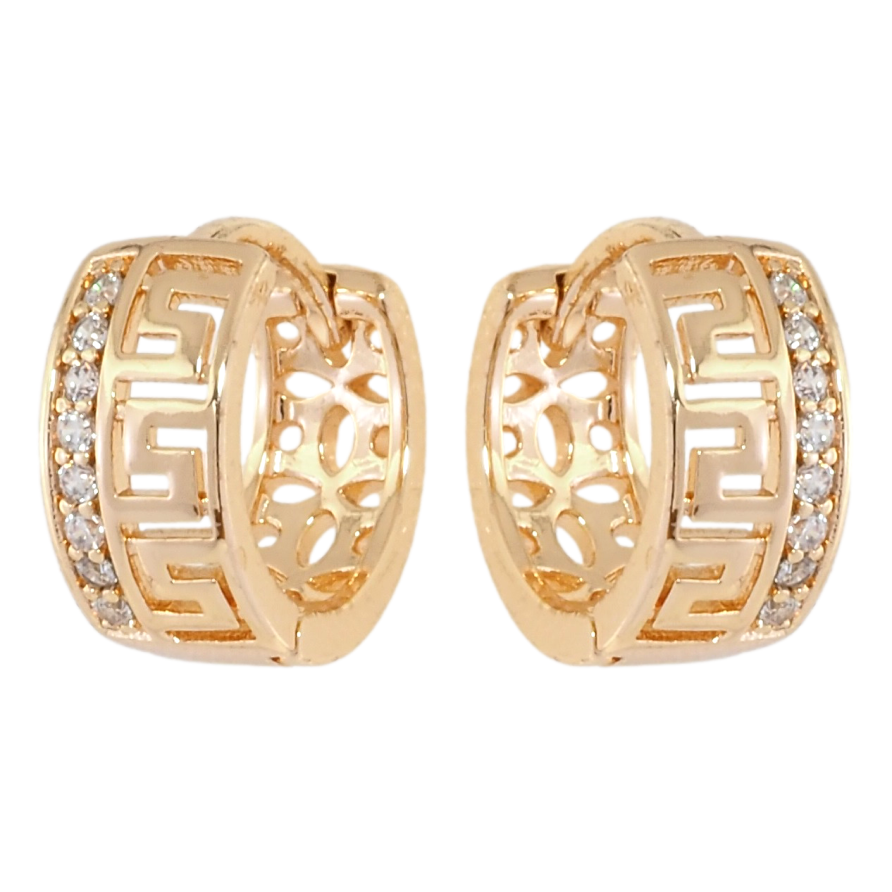 Серьги Xuping M&L Цвет 18K колечки Греческий узор с дорожкой циркония фото №1