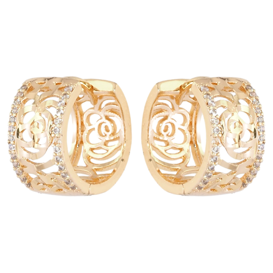 Серьги Xuping M&L Цвет 18K колечки Цветочный узор с дорожками циркония фото №1