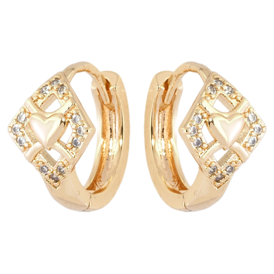 Серьги Xuping M&L Цвет 18K колечки Ромбы с узором сердечки и цирконием фото №1