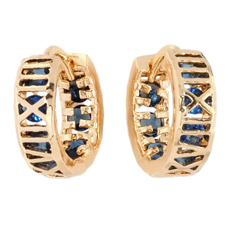 Серьги Xuping M&L Цвет 18K колечки Римские цифры с синими кристаллами фото №1