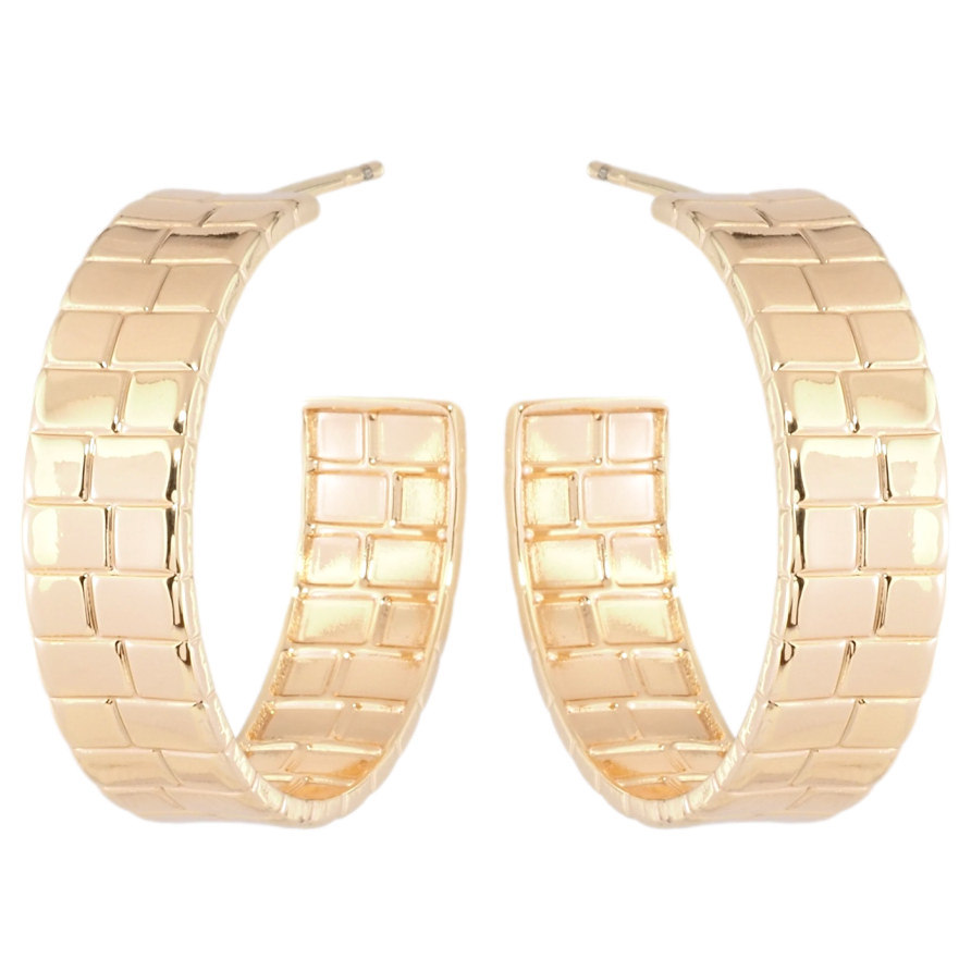 Серьги Xuping M&L Цвет 18K пусеты Широкие дуги с кирпичным узором фото №1