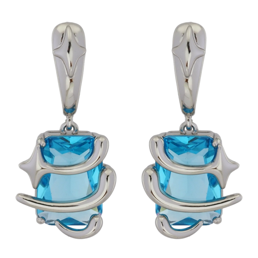 Серьги Xuping Родий пусеты Подвески с голубыми фианитами фото №1
