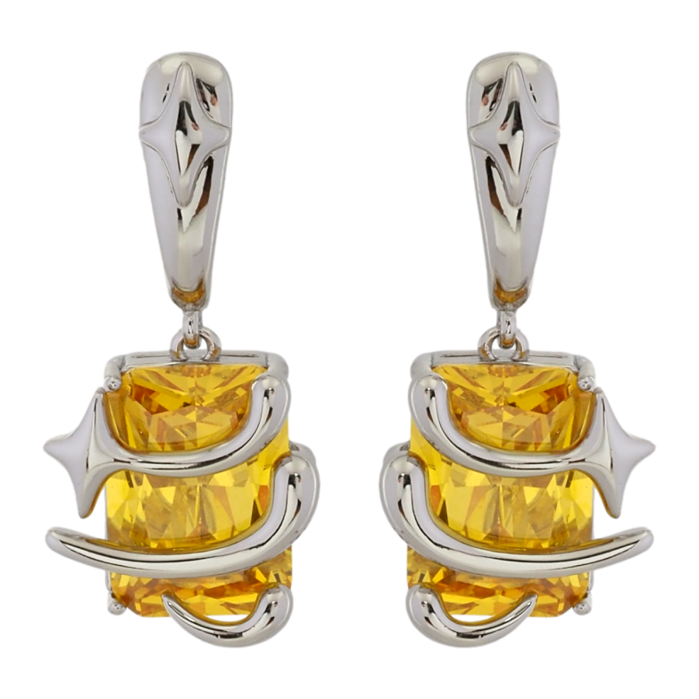 Серьги Xuping Родий пусеты Подвески с желтыми фианитами фото №1 Серьги Xuping Родий пусеты Подвески с желтыми фианитами фото №1