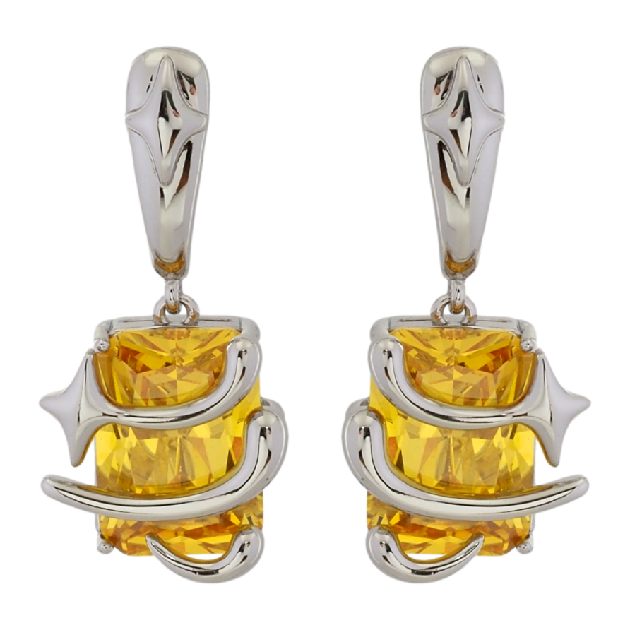 Серьги Xuping Родий пусеты Подвески с желтыми фианитами фото №1 Серьги Xuping Родий пусеты Подвески с желтыми фианитами фото №1