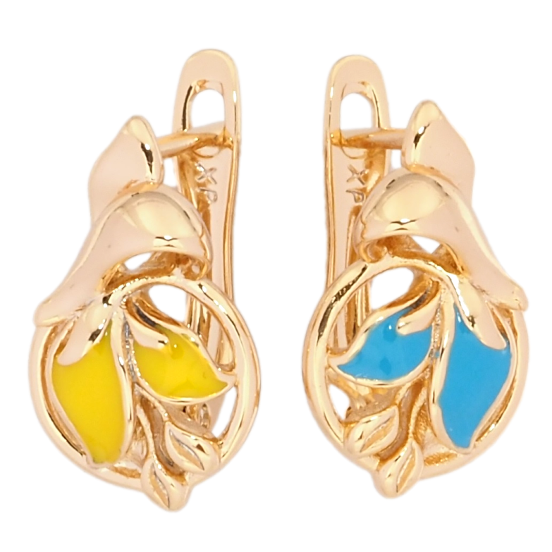 Сережки Xuping колір 18K англійський замок Рослинний візерунок з жовто-блакитною емаллю фото №1 Сережки Xuping колір 18K англійський замок Рослинний візерунок з жовто-блакитною емаллю фото №1