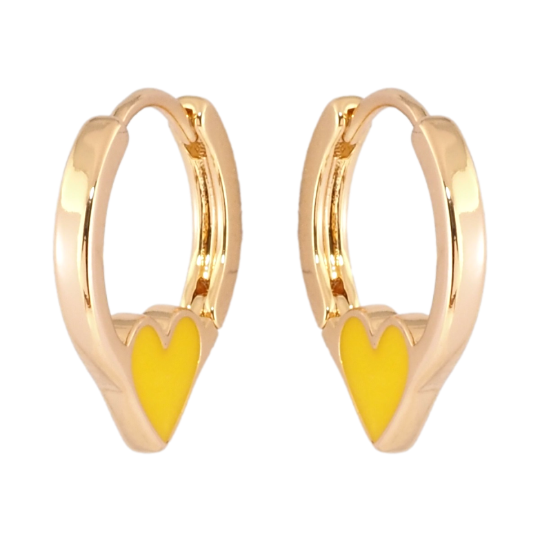 Сережки Xuping Позолота 18K колечка Сердечка з жовтою емаллю фото №1