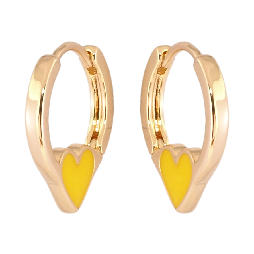 Серьги Xuping Позолота 18K колечки Сердечки с желтой эмалью фото №1